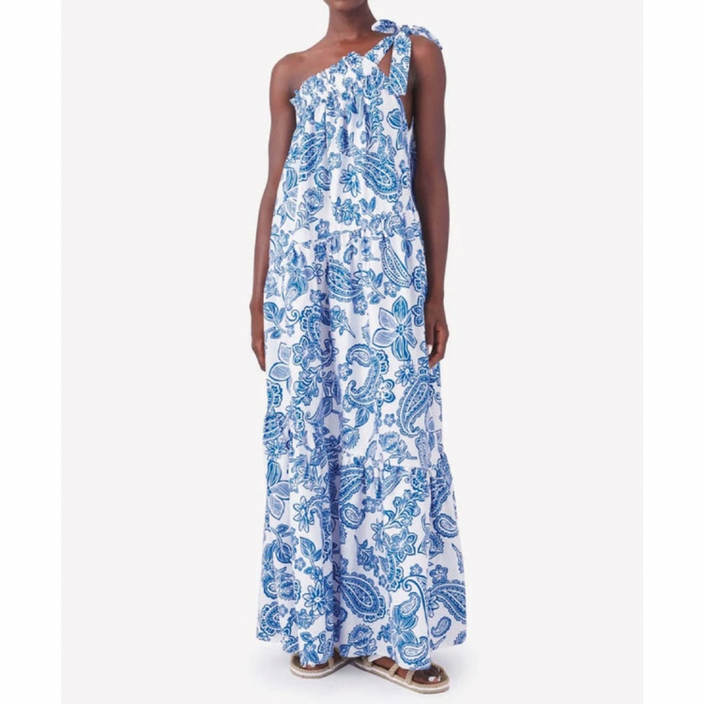 XiRENA Santorini Maisie Maxi Dress Size Large Floral Paisley Blue White